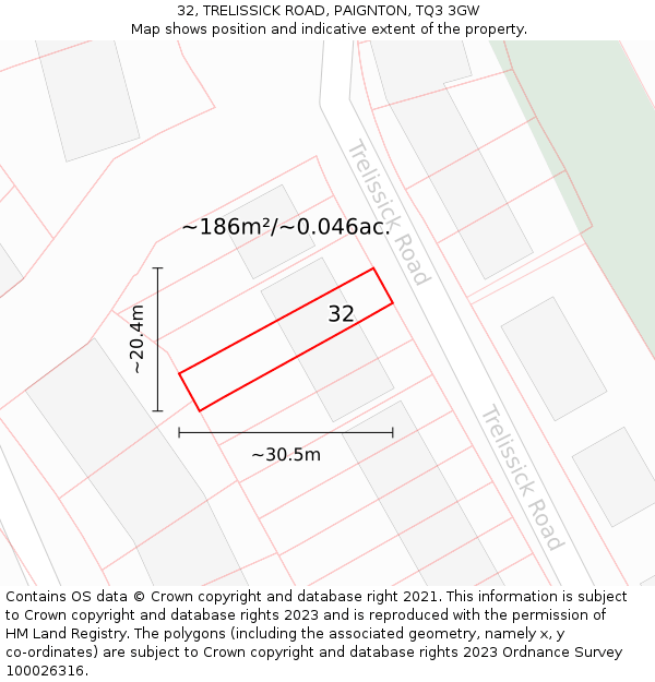 32, TRELISSICK ROAD, PAIGNTON, TQ3 3GW: Plot and title map
