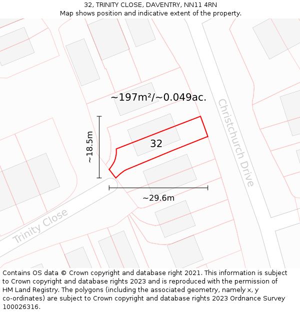 32, TRINITY CLOSE, DAVENTRY, NN11 4RN: Plot and title map