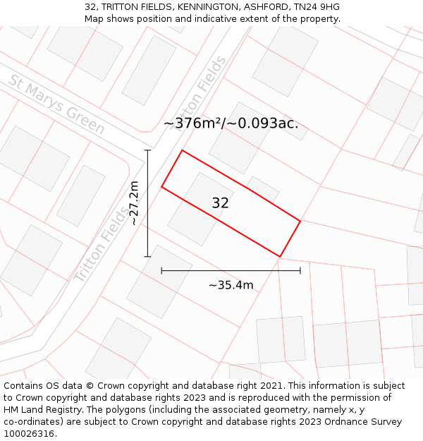 32, TRITTON FIELDS, KENNINGTON, ASHFORD, TN24 9HG: Plot and title map