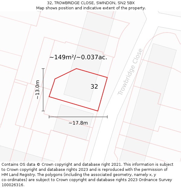 32, TROWBRIDGE CLOSE, SWINDON, SN2 5BX: Plot and title map