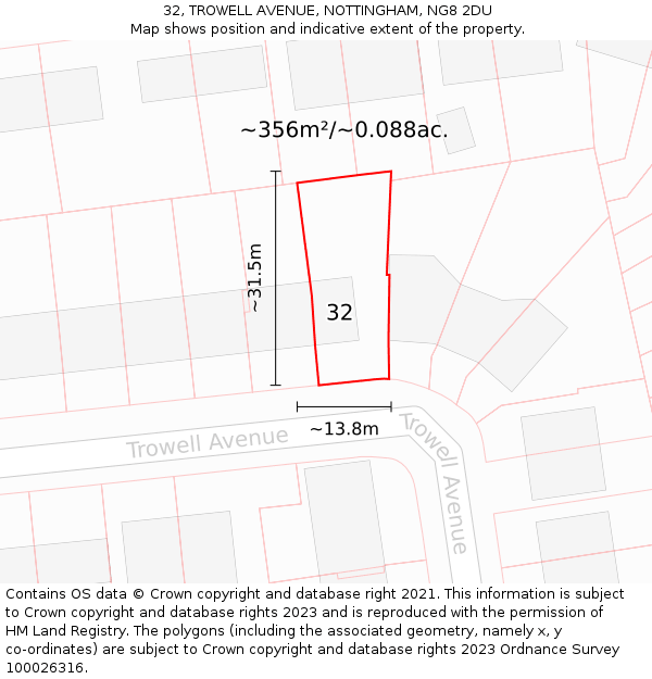 32, TROWELL AVENUE, NOTTINGHAM, NG8 2DU: Plot and title map