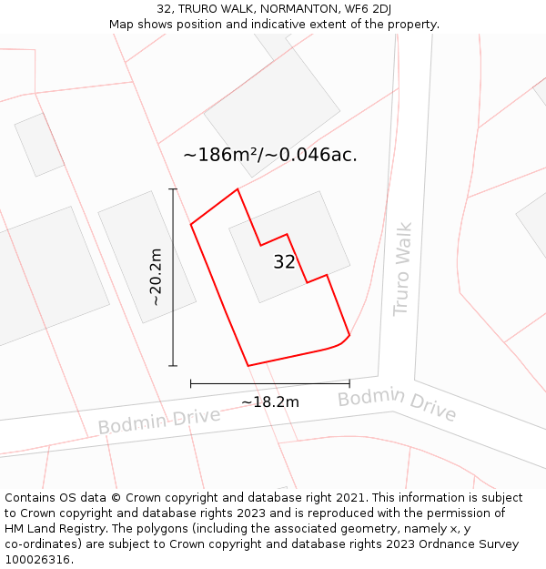 32, TRURO WALK, NORMANTON, WF6 2DJ: Plot and title map