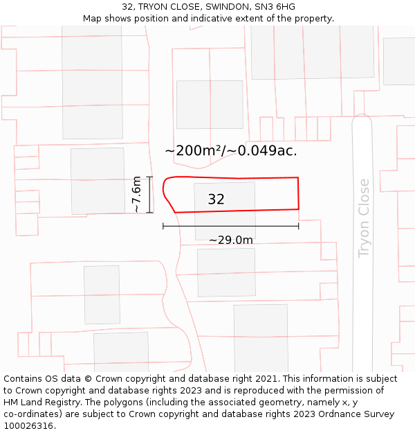 32, TRYON CLOSE, SWINDON, SN3 6HG: Plot and title map