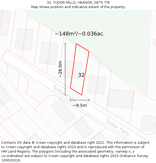 32, TUDOR FALLS, HEANOR, DE75 7TE: Plot and title map