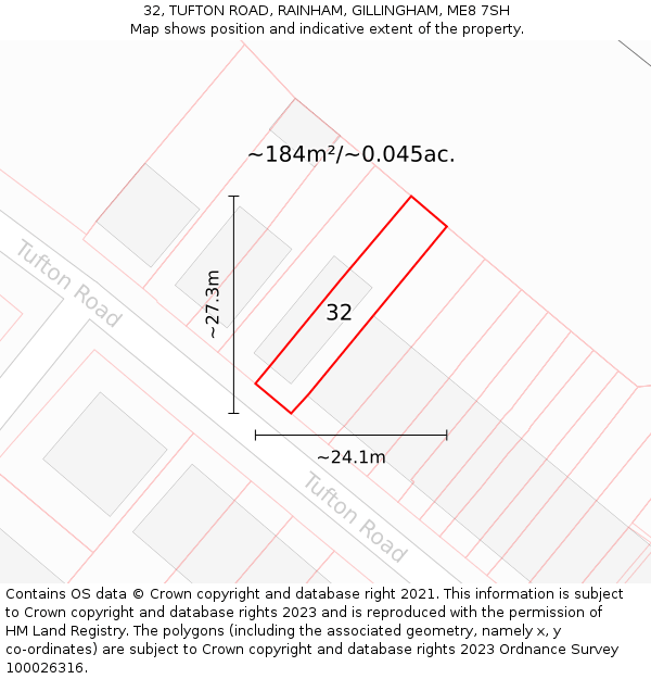 32, TUFTON ROAD, RAINHAM, GILLINGHAM, ME8 7SH: Plot and title map