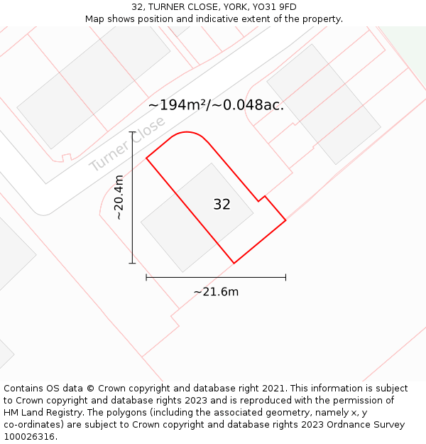 32, TURNER CLOSE, YORK, YO31 9FD: Plot and title map