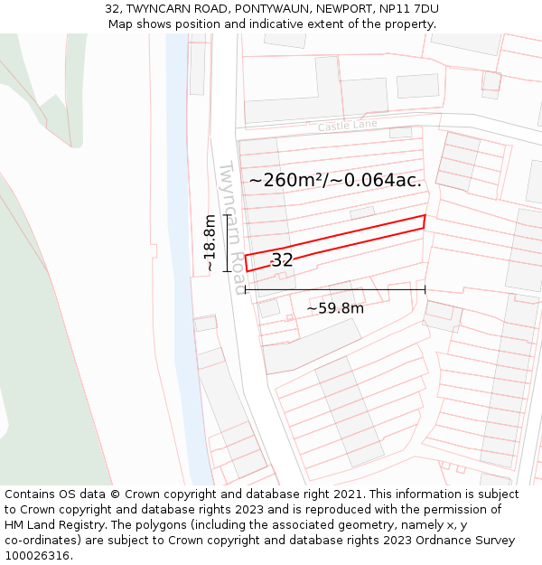 32, TWYNCARN ROAD, PONTYWAUN, NEWPORT, NP11 7DU: Plot and title map
