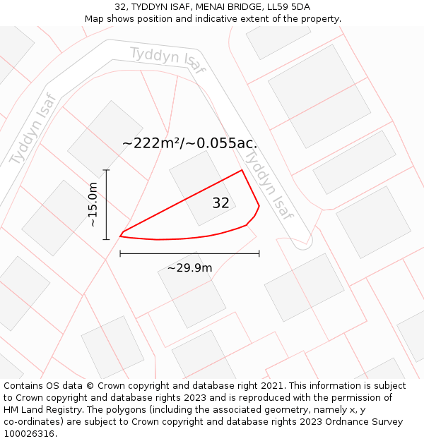 32, TYDDYN ISAF, MENAI BRIDGE, LL59 5DA: Plot and title map