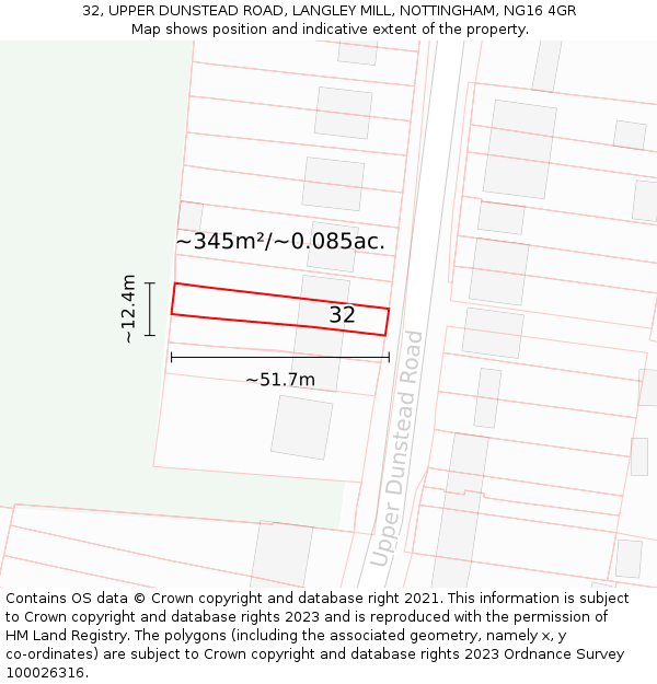 32, UPPER DUNSTEAD ROAD, LANGLEY MILL, NOTTINGHAM, NG16 4GR: Plot and title map