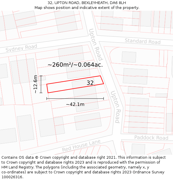 32, UPTON ROAD, BEXLEYHEATH, DA6 8LH: Plot and title map