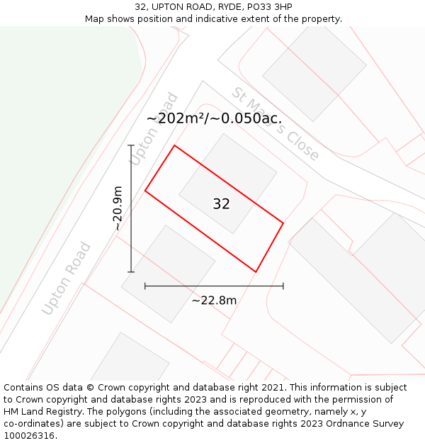 32, UPTON ROAD, RYDE, PO33 3HP: Plot and title map