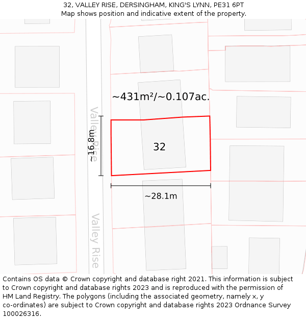32, VALLEY RISE, DERSINGHAM, KING'S LYNN, PE31 6PT: Plot and title map