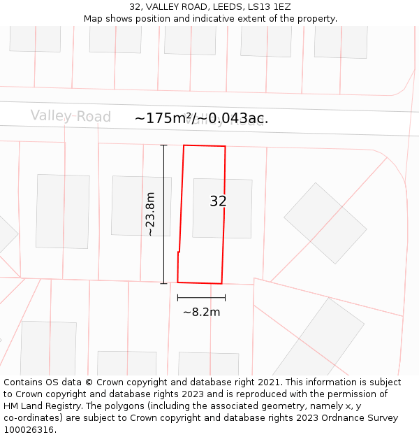 32, VALLEY ROAD, LEEDS, LS13 1EZ: Plot and title map
