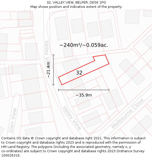 32, VALLEY VIEW, BELPER, DE56 1PG: Plot and title map