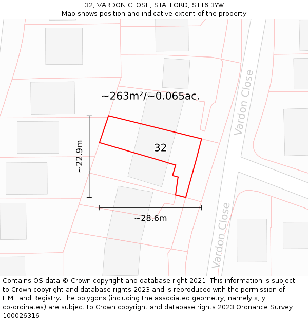 32, VARDON CLOSE, STAFFORD, ST16 3YW: Plot and title map