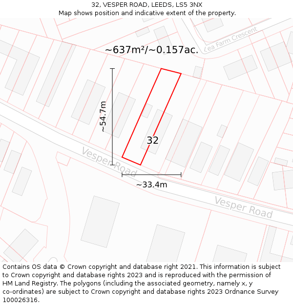 32, VESPER ROAD, LEEDS, LS5 3NX: Plot and title map