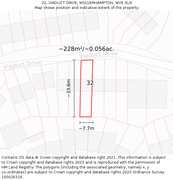 32, VIADUCT DRIVE, WOLVERHAMPTON, WV6 0UX: Plot and title map