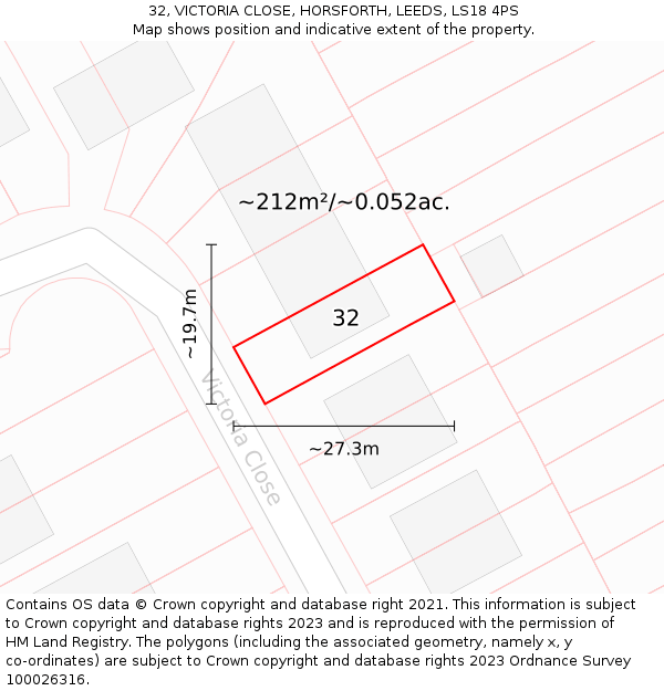 32, VICTORIA CLOSE, HORSFORTH, LEEDS, LS18 4PS: Plot and title map