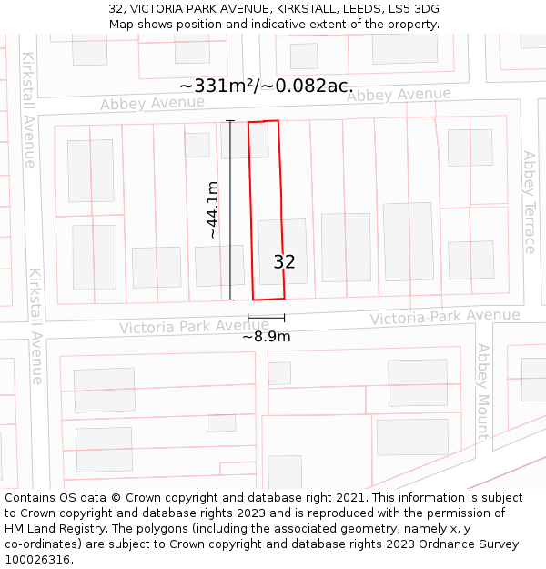 32, VICTORIA PARK AVENUE, KIRKSTALL, LEEDS, LS5 3DG: Plot and title map
