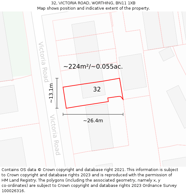 32, VICTORIA ROAD, WORTHING, BN11 1XB: Plot and title map