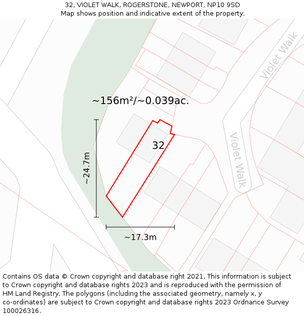 32, VIOLET WALK, ROGERSTONE, NEWPORT, NP10 9SD: Plot and title map