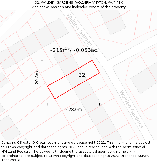 32, WALDEN GARDENS, WOLVERHAMPTON, WV4 4EX: Plot and title map