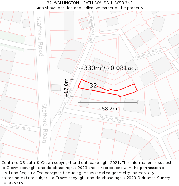 32, WALLINGTON HEATH, WALSALL, WS3 3NP: Plot and title map