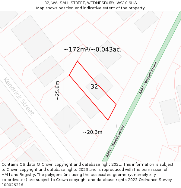 32, WALSALL STREET, WEDNESBURY, WS10 9HA: Plot and title map