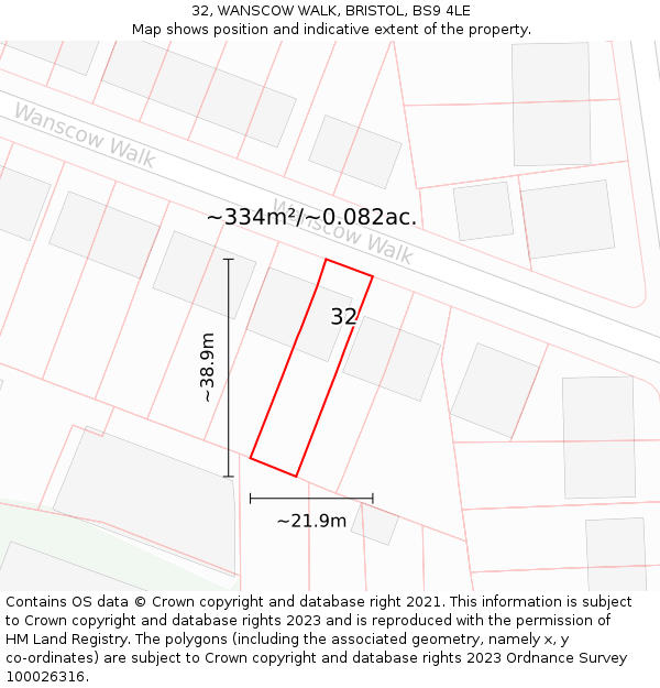 32, WANSCOW WALK, BRISTOL, BS9 4LE: Plot and title map