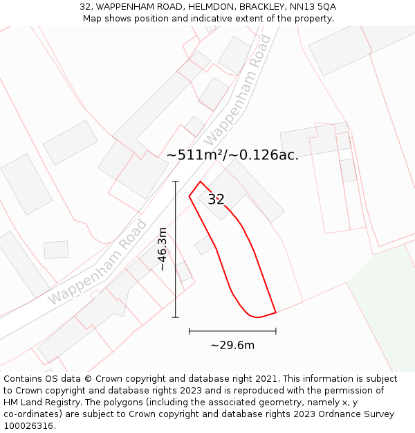 32, WAPPENHAM ROAD, HELMDON, BRACKLEY, NN13 5QA: Plot and title map
