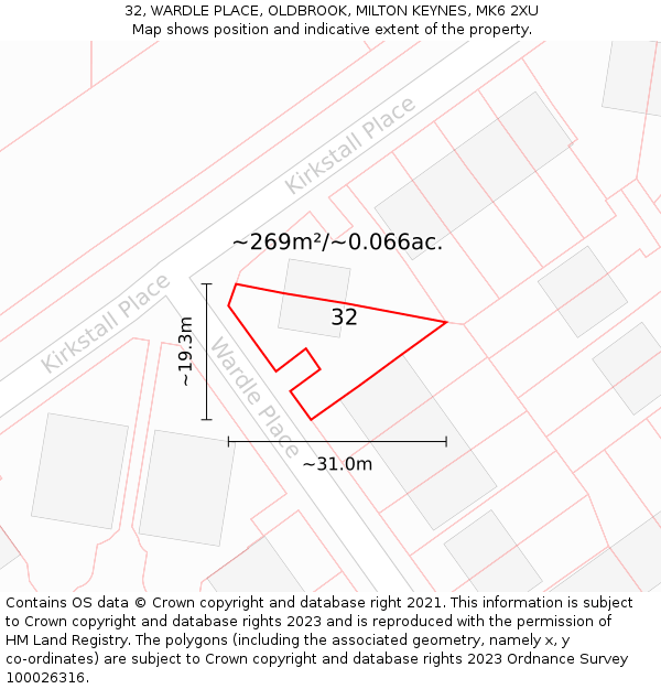 32, WARDLE PLACE, OLDBROOK, MILTON KEYNES, MK6 2XU: Plot and title map