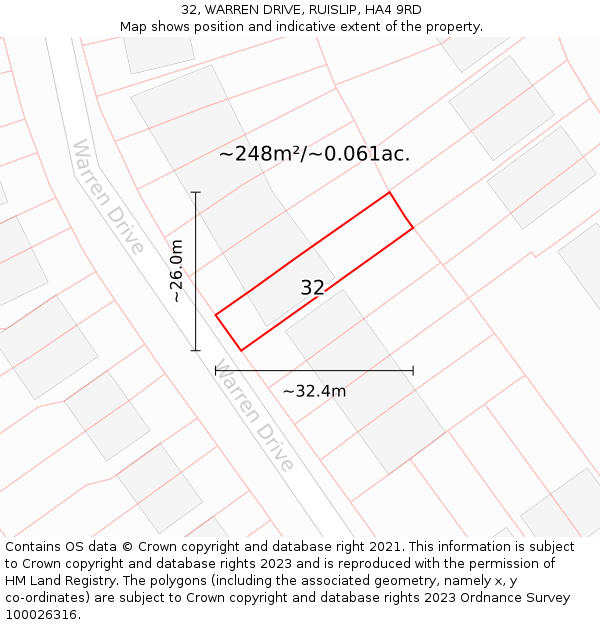 32, WARREN DRIVE, RUISLIP, HA4 9RD: Plot and title map