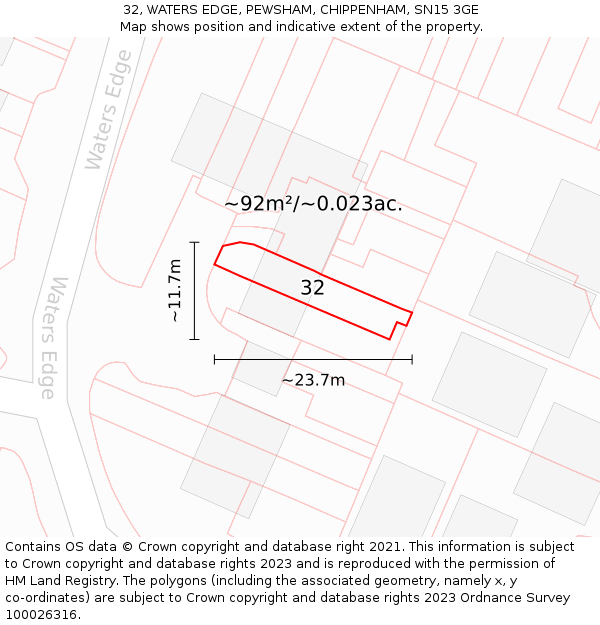 32, WATERS EDGE, PEWSHAM, CHIPPENHAM, SN15 3GE: Plot and title map