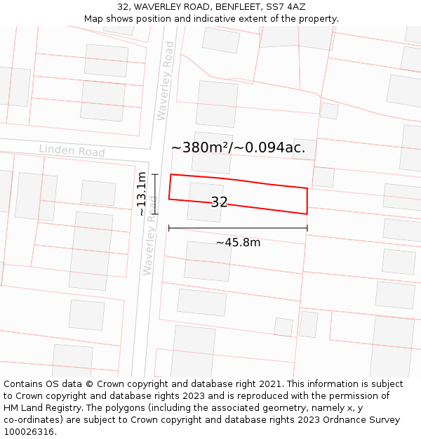32, WAVERLEY ROAD, BENFLEET, SS7 4AZ: Plot and title map