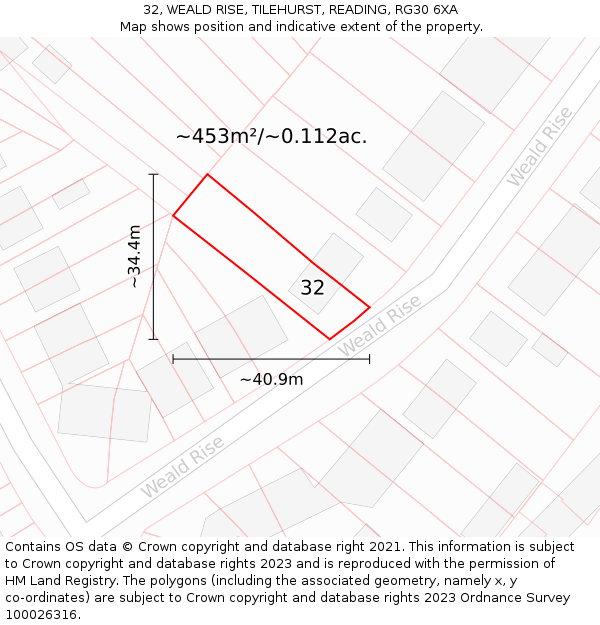 32, WEALD RISE, TILEHURST, READING, RG30 6XA: Plot and title map