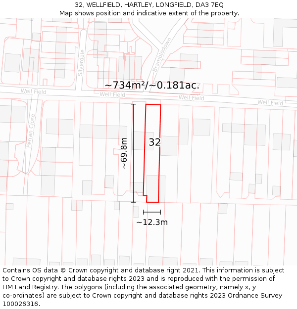 32, WELLFIELD, HARTLEY, LONGFIELD, DA3 7EQ: Plot and title map