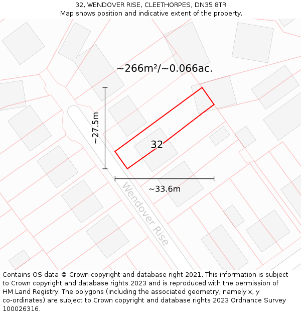 32, WENDOVER RISE, CLEETHORPES, DN35 8TR: Plot and title map