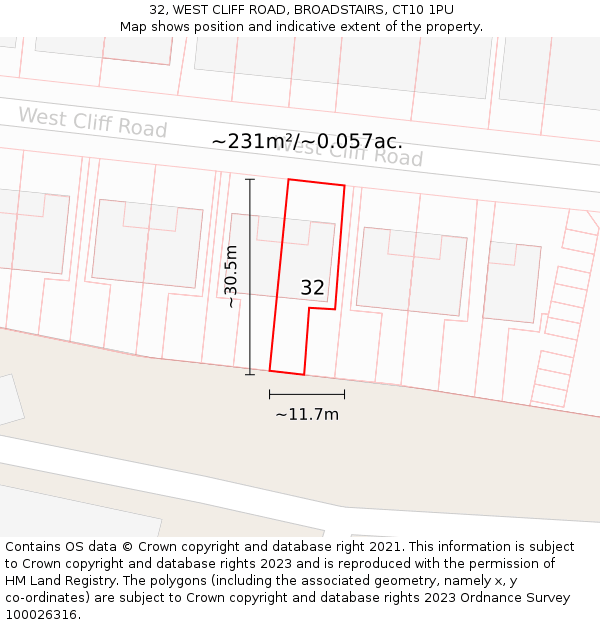 32, WEST CLIFF ROAD, BROADSTAIRS, CT10 1PU: Plot and title map