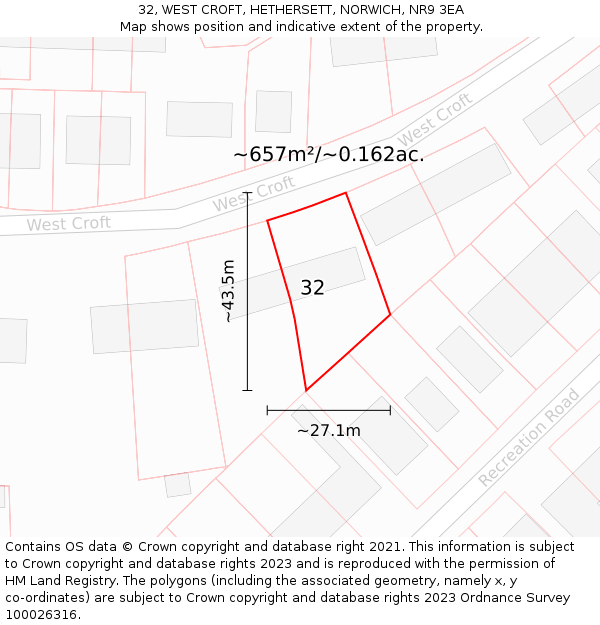 32, WEST CROFT, HETHERSETT, NORWICH, NR9 3EA: Plot and title map