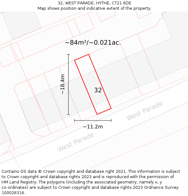 32, WEST PARADE, HYTHE, CT21 6DE: Plot and title map