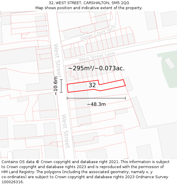 32, WEST STREET, CARSHALTON, SM5 2QG: Plot and title map
