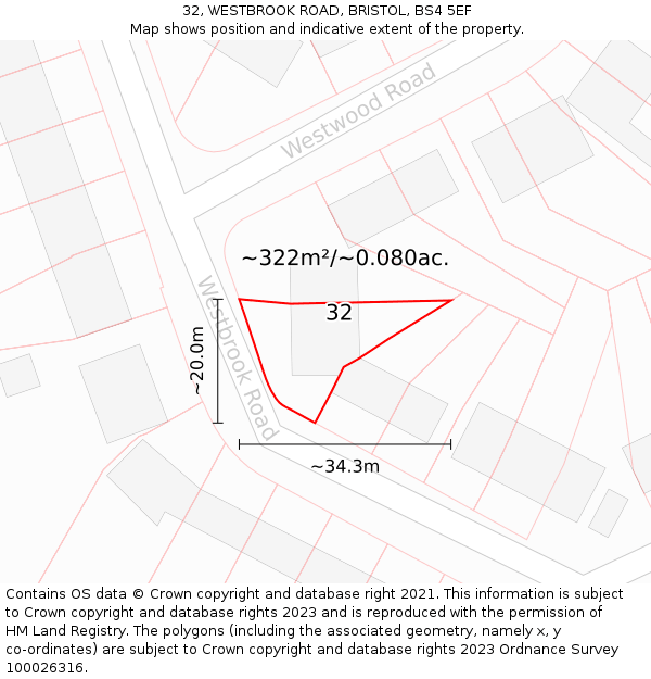32, WESTBROOK ROAD, BRISTOL, BS4 5EF: Plot and title map