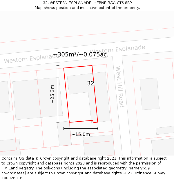 32, WESTERN ESPLANADE, HERNE BAY, CT6 8RP: Plot and title map