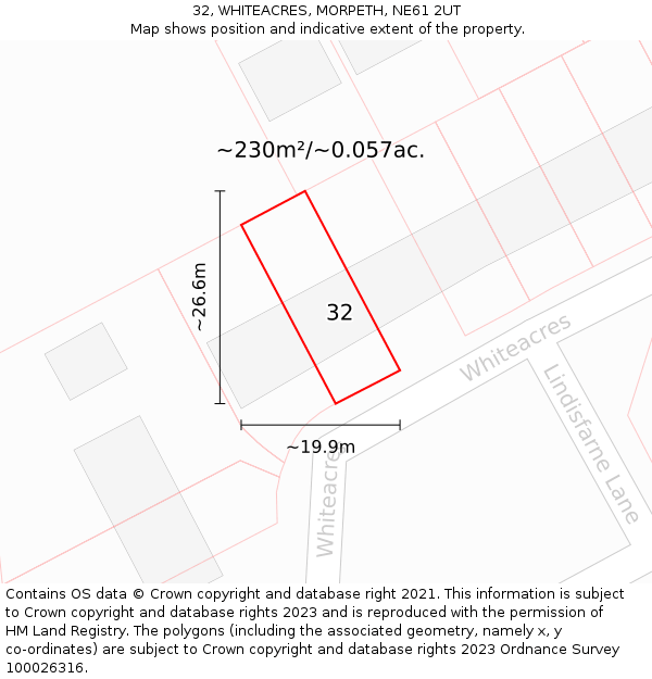 32, WHITEACRES, MORPETH, NE61 2UT: Plot and title map