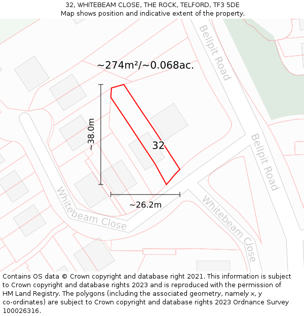 32, WHITEBEAM CLOSE, THE ROCK, TELFORD, TF3 5DE: Plot and title map