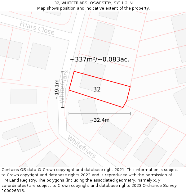 32, WHITEFRIARS, OSWESTRY, SY11 2LN: Plot and title map