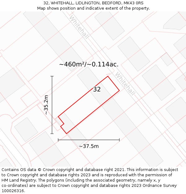 32, WHITEHALL, LIDLINGTON, BEDFORD, MK43 0RS: Plot and title map