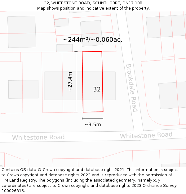 32, WHITESTONE ROAD, SCUNTHORPE, DN17 1RR: Plot and title map