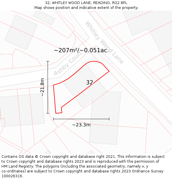 32, WHITLEY WOOD LANE, READING, RG2 8PL: Plot and title map