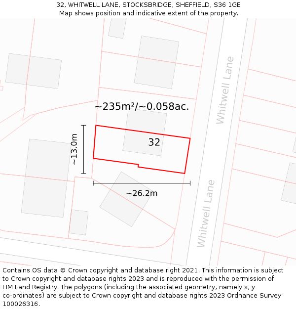 32, WHITWELL LANE, STOCKSBRIDGE, SHEFFIELD, S36 1GE: Plot and title map